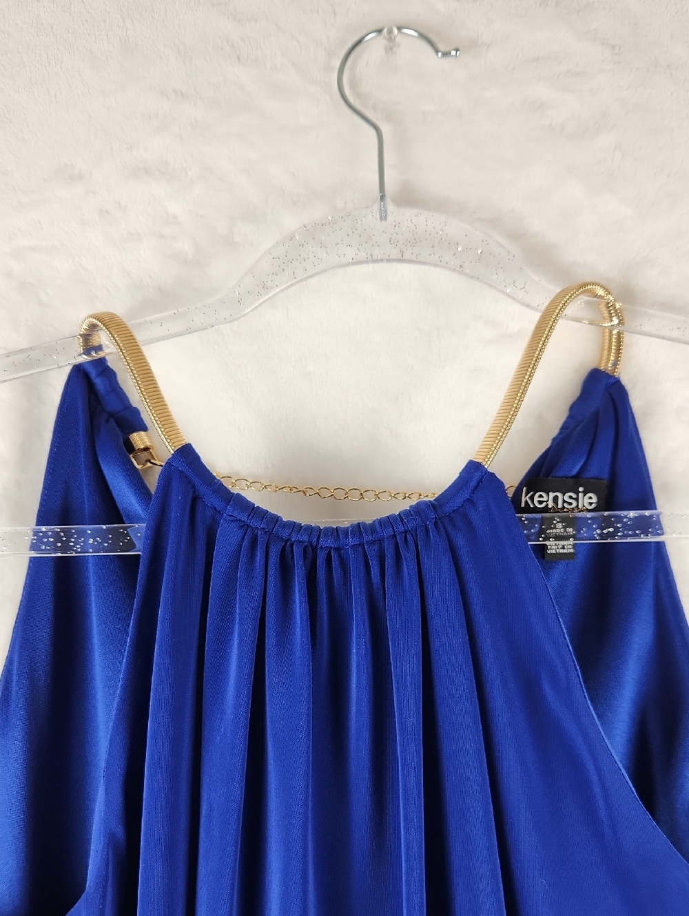 ✨ Kensie Cobalt Blue Halter Dress ✨ Size 8 - Metallic Chain Neckline - Picture 10 of 16